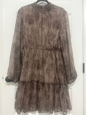 Gilli Taupe and Black Smocked Tier Dress